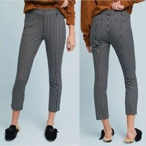 The Essential Slim by Anthropologie Slim Trousers Women's US 2 Black White Plaid